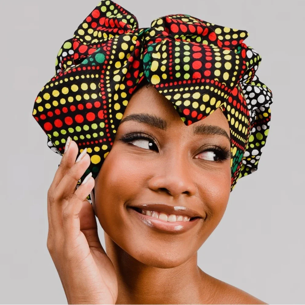 Ankara Satin Bonnet Silk Cap Hair Bonnet for Sleeping, for Women Long Curly hair - Picture 1 of 4
